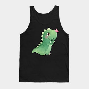 Cute dinosaur playing with butterfly illustration Tank Top